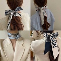 롱 슬림 실크 패턴 헤어 리본 사계절용 패션 스카프
