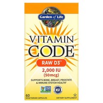 Garden of Life (가든 오브 라이프) Vitamin Code 무가공 D3 2 000IU 식물성 캡슐 60정, 2000 IU, 60 개