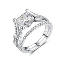 ATTAGEMS-모이사나이트 밴드 반지 약혼 웨딩 7MM 프린세스 컷 모이사나이트 D 컬러 VVS 0.3CT 여성용 세트 선물