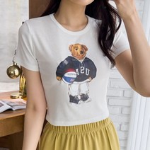 (라인커브)베어크롭 곰돌이 곰 반팔 3칼라 데일리 캐주얼상의 전사 나염 노멀 그래픽