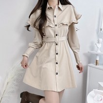 카라 커프스 벨트 프릴 케이프 트렌치 자켓 원피스