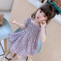 여름 여아 일자넥 아동 반팔 원피스 마린 플라워 2-6세 여아 패션 스커트 w23224