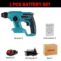 ONEVAN-1000W 8600IMP 충전식 전기 해머 무선 다기능 임팩트 드릴 마끼다 18V 배터리용 전동 공구, 1 Battery US Plug, 1 Battery US Plug