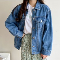 나니까 베이직 데님 청자켓 여성 커플 루즈핏 자켓