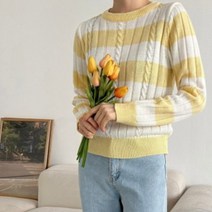 꽈배기니트 스트라이프 여성 봄니트 루즈핏 하니 파스텔니트