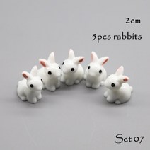5pcs 귀여운 미니 병아리 토끼 암소 양 동물 마이크로 요정 정원 미니어처 테라리움 즙이 많은 장식 장식품 액세서리, set07 토끼