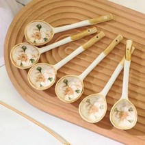 BLOWFISH FUGU도자기숟가락세트 6P 우동숟가락 스프숟가락, 6수 세트, 동백꽃 패턴