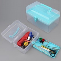 휴대용 투명 2단 공구함 이동형 손잡이 부품 박스 못 볼트 공구 수납 정리함 레고 통 케이스 b