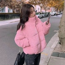 YAPOGI 여성 겨울 경량패딩 여성 숏패딩 점퍼 코듀로이 웰론
