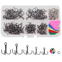 AGOOL 215피스 트레블 후크 고탄소강 후크 강하고 날카로운 라운드 스테인리스 스틸 더블 스플릿 링 하트 모양 플라스틱 시트 루어 미끼 사이즈 4-10