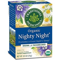 Traditional Medicinals 패션플라워 허브티가 함유된 유기농 나이트 (Good Night) 수면 촉진 (1팩) 티백 16개 미국직송 344438, Pack of 1