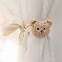 귀여운 곰돌이 커튼 홀더 패브릭 스트랩, 라이트브라운