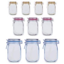 10 Pieces Mason Jar Pattern Food Saver Storage Bags Set Airtight Reusable Bottle Modeling Zippers Fo, 1