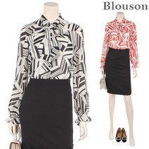 블루종세일 한정수량/패플단독 블루종 기하학 나염 쉬폰 블라우스_B1903BL601A