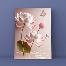urkoteer DIY 명화 그리기 세트 40 x 50 cm 액자형 유화 붓 2세트 증정, 연꽃-09