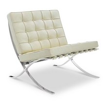 바르셀로나 체어 가죽 라운지 체어 안락 소파, 싱글 75x78x78cm, 유광 크림