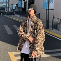 KORELAN 남성 레오파드 긴팔 셔츠 트렌드 캐주얼 멋 셔츠