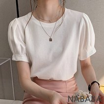 나바바 여성용 라운드 벌룬 소매 퍼프 반팔티셔츠 NT086