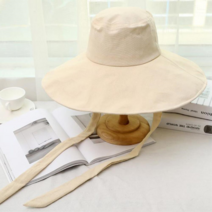업타운걸스 바캉스 코디 리본 끈 버킷 햇 베이지 물놀이 모자 햇
