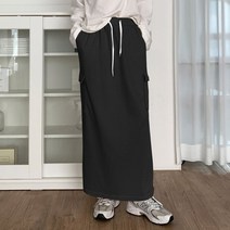 여성용 빅사이즈 하의 데일리룩 허리밴딩 롱기장 체형커버 롱치마 크로미카고뒷트임롱스커트