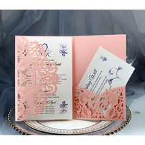 레이저 컷 결혼식 초대 카드 사용자 정의 인사말 비즈니스 RSVP 생일 파티 호의 용품 10 개, [01] 125x180mm, [18] Pink cover insert