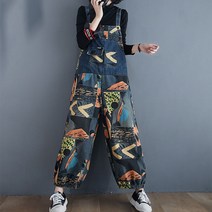 여성 프린팅 멜빵 데님 청 바지 귀여운 가을 겨울 데이트 일상 커플 룩 예쁜 사랑스러운