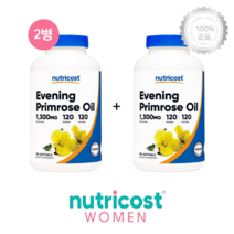 [2병] 뉴트리코스트 달맞이꽃 오일 1300mg 120캡슐 감마리놀렌산 이브닝 프림로즈, 1개, 기본