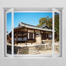 [바보사랑] ih357-맑은 공기속에 기와집_창문그림액자_뮤럴시트지[꾸밈], 상세 설명 참조, 타입선택:B타입-외부창문형