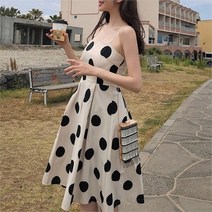 [코지23] 여자 환상적인 분위기 끈나시 물방울 러블리 미디원피스