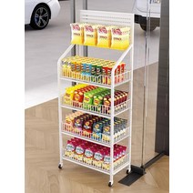 편의점 마트 빵 라면 과자 진열대 식품 철제 선반, [화이트]휠 60x27x165 5단