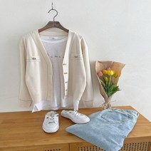 [다잇템] 여자 에코 클래식 주머니 금색 단추 가디건