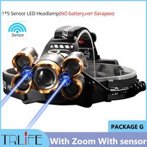 헤드램프 캡라이트 캠핑 헤드라이트 휴대용 1000000 루멘 5led 헤드 램프 풀, CHINA, 5LED-sensor zoom