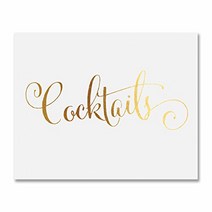 Cocktails Gold Foil Decor Print Bar Cart Sign Wedding Signage Modern Metallic Art Poster 8 inches x, 1