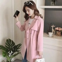 빅사이즈 여성 트렌치코트 봄 카키 블랙 얇은 스타일 겉옷 더블 브레스트 중간 길이 재킷 우아한 여자 바바리 코트