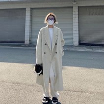 더플코트 여성 예쁜 코트 베이지 오트밀 컬러 모직 하프 느슨한 무릎 위 가을 겨울 모직 여자 떡볶이코트