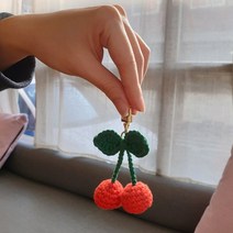 뜨개 체리키링 체리백참 체리열쇠고리 키홀더 에어팟키링 핸드메이드, 핑크퍼플, A타입 일반형(금색)