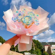 홀로그램 장미인형꽃 다발 홀로그램꽃다발 10송이핑크
