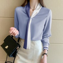 오버클래쓰 여성 루즈핏 블라우스 브이넥 스트랩 기본 단색 셔츠