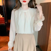 여학생 사진 프렌치 달콤 프릴리본 블라우스 룩 시크 리본 오피스룩 사이즈 의류