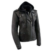 Milwaukee Leather MLL2575 여성용 블랙 가죽 벤티드 MC 재킷 탈착식 후드 포함 - 2XL, Small