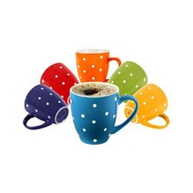 머그컵 키클 6컬러 커피머그 세트 - 16oz 플랫 바닥 석기 밝은 멀티 컬러, 색상 - Polka 도트