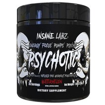Insane Labz Psychotic Black Edition 중간 자극제 운동 전 파우더 에너지 포커스 펌프 AMPiberry가 공급하는 크레아틴 베타 알라닌 타우린 함유, Watermelon