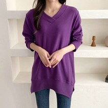 도희날다 1074 겉기모 브이넥 여성 롱티셔츠 언발란스 국내제작 겨울티셔츠 기본 브이넥 티셔츠 오버핏 여성 긴티셔츠