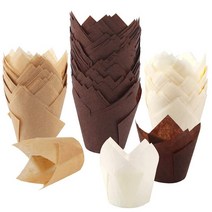 200pcs 튤립 컵 케이크 베이킹 컵 머핀 베이킹 라이너 홀더 소박한 컵 케잌 래퍼 브라운 화이트 및 자연 색상, 하나, 브라운 & 화이트 & 자연