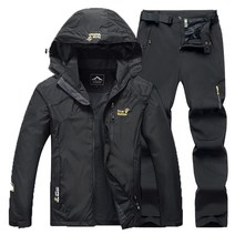 겨울 방한 세트 낚시복 방수 상하의 점퍼 바지 동계 야상 작업복 자켓 등산 바다 낚시, 2XL, 여 블랙 상하의세트