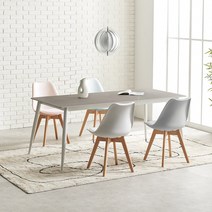 라로퍼니처 에버 1800 포세린 통 세라믹 6인 식탁 세트, 그레이, 식탁+의자4, 핑크 의자4
