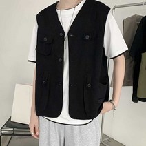 남자 아메카지룩 자켓 멀티 포켓 레이어드 코디 조끼 캐주얼조끼 남학생데일리룩 힙합스타끼