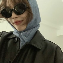나나상점 투버튼 똑딱이 니트 컬러팝 바라클라바 골지 후드 모자 워머 9color