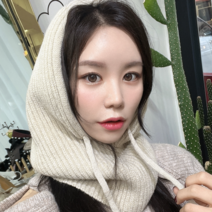 pkpj 데일리 심플 민무늬 리본묶음 후드 넥워머 바라클라바, 베이지