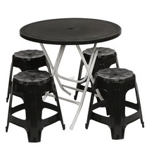 지오리빙 포장마차 테이블 의자 세트, 원형 회전(블랙)